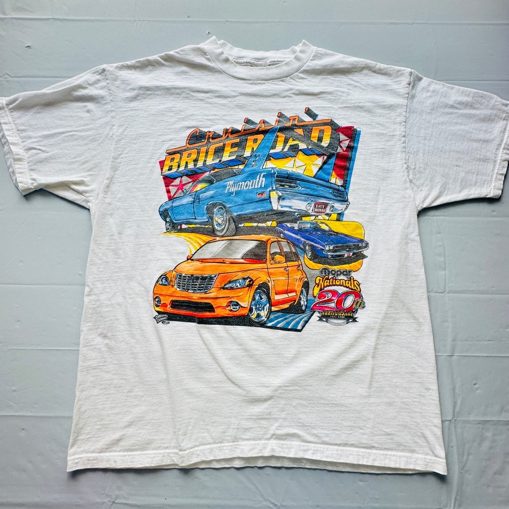 Vintage Mopar Nationals 20th Anniversary T-Shirt Y2K Car Graphic White Large